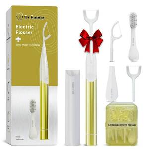 lot 20364 image: Dr. Emma Electric Vibration Flosser, Power Flosser for Adults, Gum Stimulator, Teeth Cleaner, Reusable Flossing Tool with Toothbrush, Water Flosser Alternative, Yellow