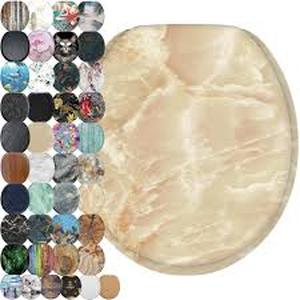 lot 9791 image: Sanilo Marbled Beige Toilet Seat with Soft Close Hinges