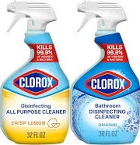 lot 10110 image: Clorox Disinfecting Bathroom Cleaner Spray Bottles