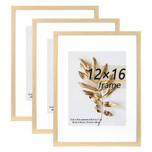 lot 860 image: Hogaryo Set of 3 12x16 Picture Frame Natural can Display 8.5x11 Picture with Mat on the Wall - Retail $25