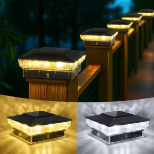 lot 863 image: KEILAIMO Solar Post Cap Lights, 16-Pack Upgraded Outdoor Deck Fence Post Solar Lights for 4x4 5x5 WoodVinyl Posts, IP65 Waterproof, 10-12 Hours WarmCool White Glow for GardenPatioPorch - Black - Retail $90