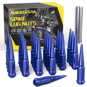 MIKKUPPA M14x1.5 Wheel Spike Lug Nuts, 32 PCS Black Spiked 14mmx1.5 Solid 4.4" Tall Acorn Lug Nuts with 1 Socket Key Replacement for Chevy Silverado 1500 2500 3500, F-150 F-250 F-350 - Retail: $236