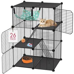lot 868 image: VISCOO Cat Cage, 3-Tier DIY Catio Cat Enclosures, 24 x 16 x 36 Cat Playpen Indoor & Outdoor with Hammock, Detachable Metal Wire Kennel Cats Crate, 2x1x3 Exercise Place for 1-2 Kitten - Retail $40