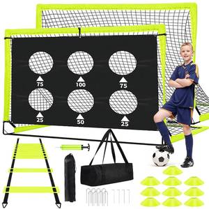 lot 869 image: hoerlar Kids Soccer Goals for Backyard Set of 2-6x4 ft Portable Pop Up Soccer Nets Training Equipment Baseball Protective Screens with Soccer Ball, Ladder, Cones, Ideal Birthday