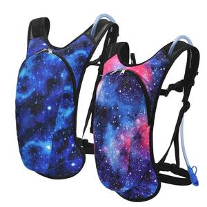 lot 885 image: Roptat Hydration Backpack Pack with 2L Hydration Bladder - Lightweight Water Backpack Keeps Water Cool up to 4 Hours Pouch for Women Men Running Riding Biking (Black) (2-Pack Galaxy) - Retail $32