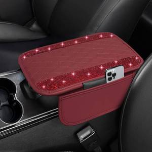 lot 890 image: NBTEPEM Bling Burgundy Red Car Center Console Cover, Leather Car Arm Rest Cover with 2 Storage Bags, Universal Auto Armrest Protector Storage Box, Bling Accessories Interior for Most Vehicles - Retail $13