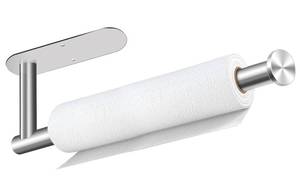 lot 896 image: Paper Towel Holder, Self Adhesive or Drilling Paper Towel Holder Under Cabinet, Stainless Steel Silver Paper Towel Holders Wall Mount for Kitchen, Bathroom, Sink, Pantry, Fridge - Retail $8