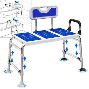 lot 906 image: Heavy Duty Width Adjustable Bath Tub Transfer Shower Bench for Inside Tub Extended Shower Chair with Adjustable Height and Reversible Backrest Handicap Shower Chair Seat for Elderly and Disabled - Retail $117