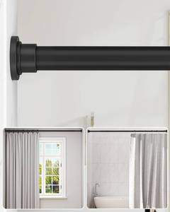 lot 909 image: ALLZONE Heavy Duty Tension Shower Curtain Rod 42-83 Inches for Bathroom, Window, Non-Slip, Adjustable with Strong Spring Pole for Closet, Doorway, No Rust, No Drilling, Black - Retail $25