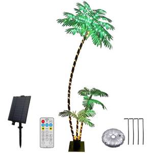 lot 917 image: Peyayi 7ft Solar Lighted Palm Tree, Home Room Decor 260LED Christmas Tree, 3 Trunks Artificial Palm Trees for Outside Patio, Indoor Decorations, Outdoor Garden, Pool - Retail $111