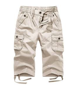 lot 933 image: FOURSTEEDS Womens Mid Rise Cotton Capri Hiking Shorts Drawstring Multi Pocket Cargo Shorts Elastic Waist Cropped Cargo Pants Light Khaki Size US 10 - Retail $40