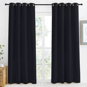 lot 938 image: NICETOWN Black Blackout Curtain 86 inch Length, W55 x L86 Inch, 8 Grommets Top, 1 Piece, Thermal Insulated Modern Window Treatment Soundproof Drape Panel for BedroomLiving Room - Retail $22