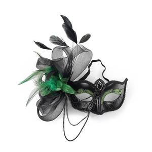 lot 950 image: Comott elegant black feather masquerade ball mask for women and men - perfect couple accessory for masquerade Halloween party(Green)