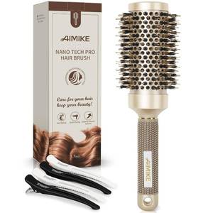 lot 963 image: AIMIKE Round Brush for Blow Out, Medium Round Hair Brush Nano Thermal Ceramic & Ionic Tech, for Blow Drying & Styling, Curling and Shine - 2.9 inch Barrel wBoar Bristles - Retail $15