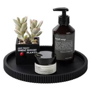 lot 966 image: Silicone Bathroom Tray Round Kitchen Counter Organizer Decorative Vanity Accessories Coffee Table Decor for Perfume, Candle, Soap Dish, 9 Inch, Black - Retail $10