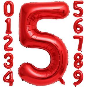 lot 971 image: Red 5 Number Balloons,40 Inch 5 Balloons Foil Mylar Helium Big Red 5 Balloon Number for Birthday Party Anniversary Decorations - Retail $4