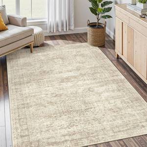 lot 989 image: Soalmost 4x6 Area Rugs for Living Room, Vintage Washable Rugs for Dining Room, Bedroom, Home Office Decor, Non-Slip Beige Carpet Thin Rug - Retail $34