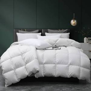 lot 990 image: Three Geese Luxury Down Feathers Fiber Comforter King Size - 750 Fill Power All Season Down Duvet Insert, Ultra-Soft Hotel Collection White Comforter, Baffle-Box Design - Noiseless - Retail $99