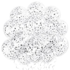 lot 992 image: VHUWE 25 Pcs Silver Star Confetti Balloons, 12 Inch Clear Latex Balloon with Confetti Inside for Birthday Party Baby Shower Graduation Engagement Bridal Shower Decorations Supplies - Star Confetti - Retail $7