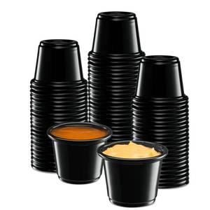 lot 20300 image: ELEGANT DISPOSABLES black portion cups no lids (1 OUNCE) - Retail $8