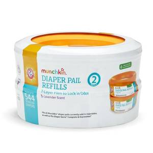 lot 20303 image: Munchkin� Arm & Hammer Diaper Pail Refill Rings, Holds up to 544 Newborn Diapers, 2 Pack - Retail $13