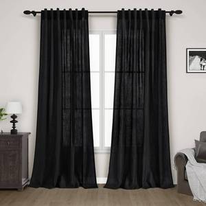 lot 20304 image: Black Linen Curtains 84 inches Long 2 Panels for Bedroom Back Tab Light Filtering Privacy Sheer Black Curtains Muslin Look Modern Farmhouse Cotton Textured Gauze Curtain for Living Room 2 Panel Set - Retail $30