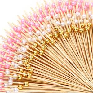 lot 20305 image: Reallnaive 600 Pcs Cocktail Pick Pearl Fancy Toothpick for Appetizer 4.7 Inch Long Skewer for Drink Fruit Food Bamboo Stick Wedding Bridal Shower Decoration Charcuterie Accessories (Pink,White,Gold) - Retail $16