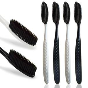 lot 20314 image: GOLD DAWN Large Long Head Toothbrush, 4-Pack, Upgraded Hard & Firm Charcoal Bristles, Whitening Teeth, Removing Plaque, Brace, Cigarette, Coffee and Other Stains, Suitable for Daily Oral Care. - Retail $8