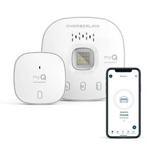 lot 20337 image: CHAMBERLAIN Smart Garage Control - Wireless Garage Hub and Sensor with Wifi & Bluetooth - Smartphone Controlled, myQ-G0401-ES, White - Retail $30