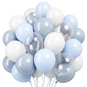 lot 20342 image: Pastel Blue and White Balloons,12 Inch Light Baby Blue and White with Clear Latex Balloon for Wedding Bachelorette Boy Gender Reveal Bridal Baby Shower Birthday Party Decorations - Retail $7