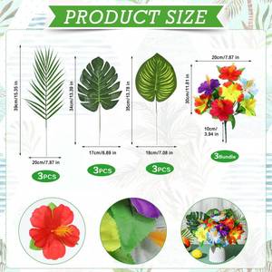 lot 20351 image: Hotop 12 Pcs Hawaiian Flower Centerpieces for Tables Artificial Palm Leaves Fake Hibiscus Flowers Tropical Party Decorations Supplies for Luau Safari Jungle Beach BBQ Theme Party Birthday Table Decor