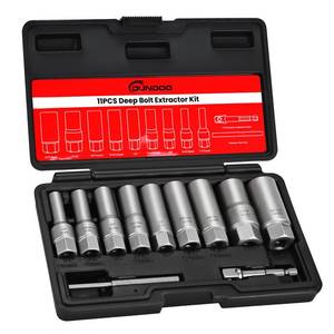 lot 20367 image: 11pcs Bolt Extractor Kit, Stripped Bolt Extractor Set, Deep Long Easy Out Set, Lug Nut Remover Socket Tool for Studs, Damaged, Frozen, Rusted, Rounded-Off Bolts, Nuts - Retail $32