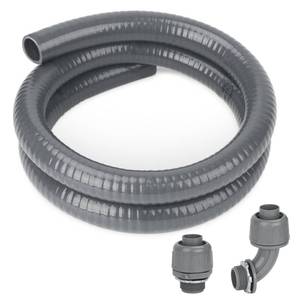 lot 20368 image: HOMNUTS Electrical Conduit Kit 34 4FT Grey Electrical AC Whip Kit, Liquid-Tight Flexible Electrical Conduit with 90 Degree and Straight Connector Fittings - Retail $15