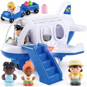 lot 20369 image: PLAY Airplane Toy for Kids - Toddler Airplane Toys Travel Plane Toys for Kids 2 Years Old with Small Figures & Baggage Carrier, Musical Toy Airplane with Lights for Boys Girls Gifts Birthday (Blue) - Retail $40