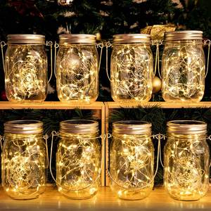 lot 20371 image: HXWEIYE 8 Pack Solar Mason Jar Lights Lanterns,Jars & Hangers Included��30LED Waterproof Hanging Outdoor Fairy Lights for Patio Garden Porch Yard Backyard Balcony Wedding(Warm White) - Retail $27