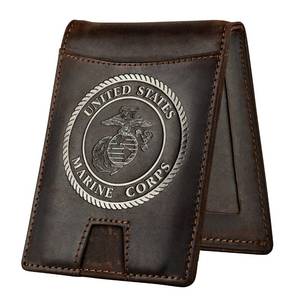 lot 20381 image: Military Veteran Products USMC Wallet RFID-Blocking Marine Corps Bi-Fold Card Holder  Crazy Horse Leather & Money Clip�� Disabled USMC Vet Owned SMALL Business - Retail $35
