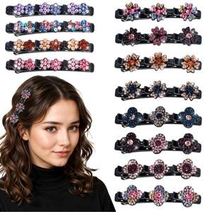 lot 20384 image: 12PCS Sparkling Crystal Stone Braided Hair Clips for Women and Girls, Braided Hair Clip Rhinestone Four-Leaf Duckbill Clips for Styling Decorative Rhinestone Hairstyle Accessories - Retail $8