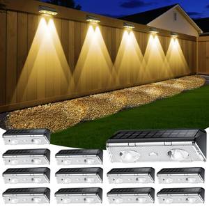 lot 20387 image: KEILAIMO Solar Fence Lights Outdoor, 12 Pack IP65 Waterproof Fence Lights Solar Powered with Ultra-Bright LED Lens, 9 Color Modes, 12 Hours Steady Glow for DeckBackyardPatioPoolWall - Black - Retail $60