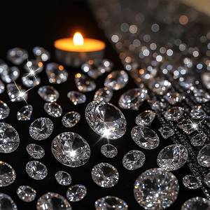 lot 20393 image: DomeStar 1000PCS Diamond Decorations, Clear Fake Diamonds Acrylic Craft Gems Crystals for Vase Fillers Wedding Table Scatters Party 5 Sizes��0.16-0.9) - Retail $10