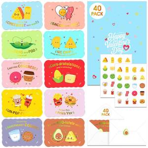 lot 20396 image: LLYZZ Valentines Day Cards for Kids School, 40 Pack Valentines Cards for Kids Classroom, 10 Assorted Designs with Envelopes and Stickers, 4.7 x 3.2 Inchs (Valentines) - Retail $7