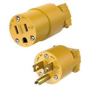 lot 20409 image: ENERLITES Electrical Replacement Plug & Connector Set, Extension Cord Ends Male and Female, 15 Amp 125 Volt, Straight Blade Plug Grounding Type, NEMA 5-15P & 5-15R, UL Listed, 66202-Y, Yellow - Retail $8