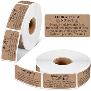 lot 20412 image: Gueevin 600 Count 1x2 Food Allergy Warning Labels Allergies Restaurant Food Safety Self Adhesive Stickers Restaurant Removable Thermal Printed Labels for Kitchen(Brown) - Retail $14