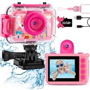 lot 20414 image: Pool Toy & Kids Underwater Camera - 99FT Waterproof Kid Action Camera 1080P Video&20MP Photo with Flip Lens, Includes 32GB Card for Diving Swimming Beach Snorkeling,Birthday Gift for Girls - GKTZ - Retail $37