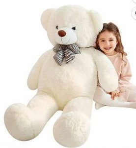 lot 12108 image: Large White Plush Teddy Bear with Checkered Bow