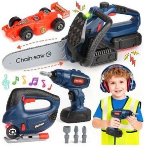 lot 12120 image: Childrens Pretend Play Tool Set with Power Tools and Accessories