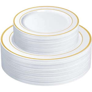 lot 12131 image: Comfy Package Fancy Plastic Plates Disposable Dinner Plates & Salad Plates Set  60-Pack
