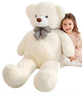 lot 12135 image: Large White Plush Teddy Bear with Checkered Bow
