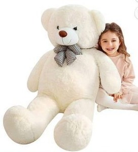 lot 12163 image: Large White Plush Teddy Bear with Checkered Bow