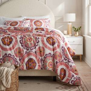 lot 9790 image: King Suzani Print Comforter and Sham Set IvorySalmon OrangePlum RedMustard - Threshold 310 Thread Count, Cotton Sateen - Retail $99