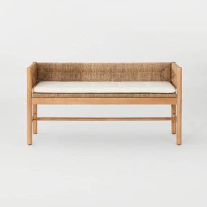 lot 9803 image: Elden Wood Bench Multicolor Naturals - Threshold designed with Studio McGee Fully Assembled MISSING CUSHION - Retail $240